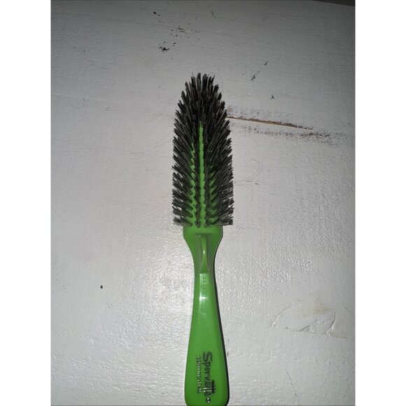 Vintage Spornette Continental 6 Row Nylon Green Hair Brush Curved Thumb Grip